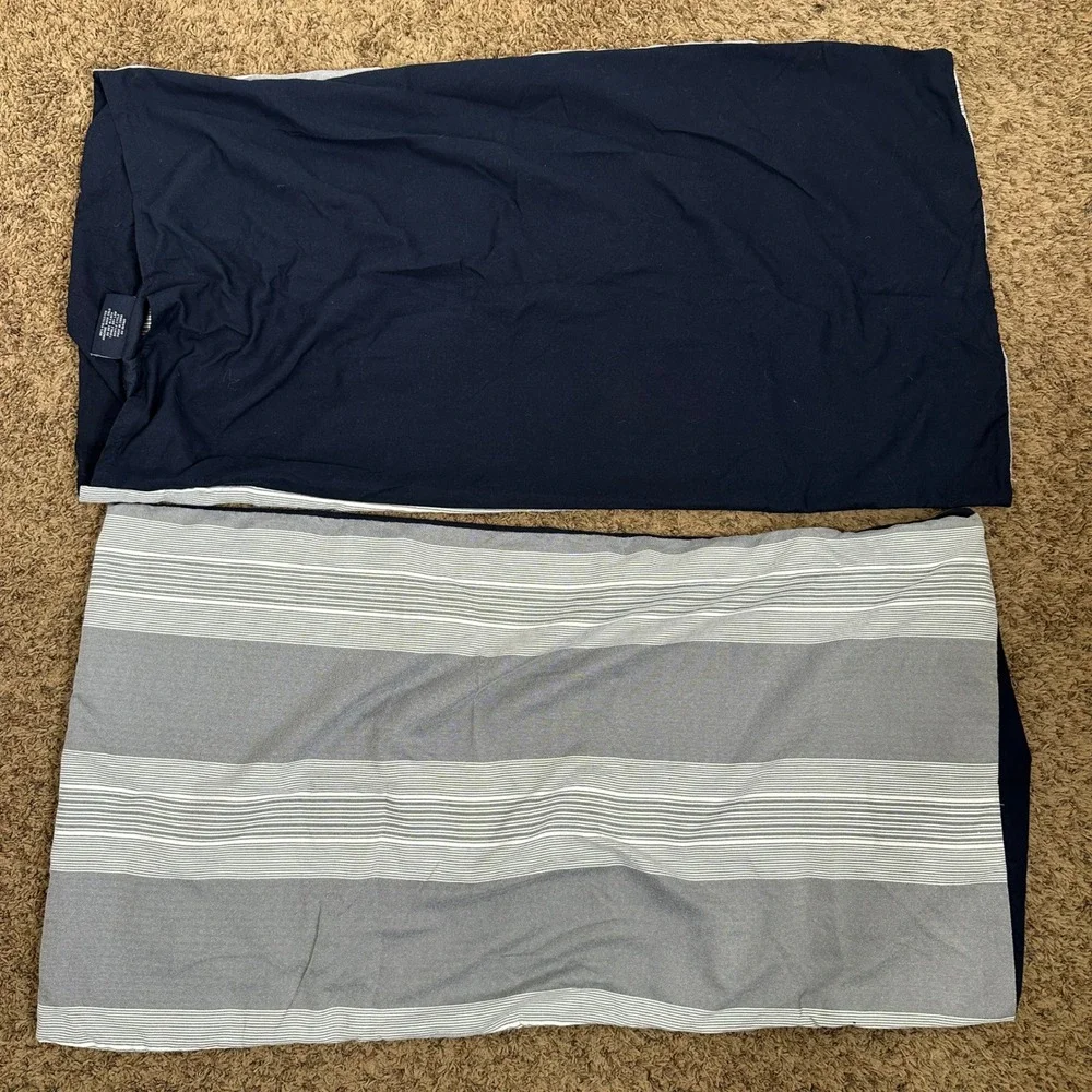 Brooks Brothers King Sham Pillowcase Set 2 Navy Blue Grey White Striped Nautical